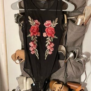 Sheer floral bodysuit